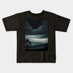 Overlook of a Misty Valley Forest Kids T-Shirt